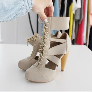 Kathryn Amberleigh Leather Cut Out Lace Up Platform Heels